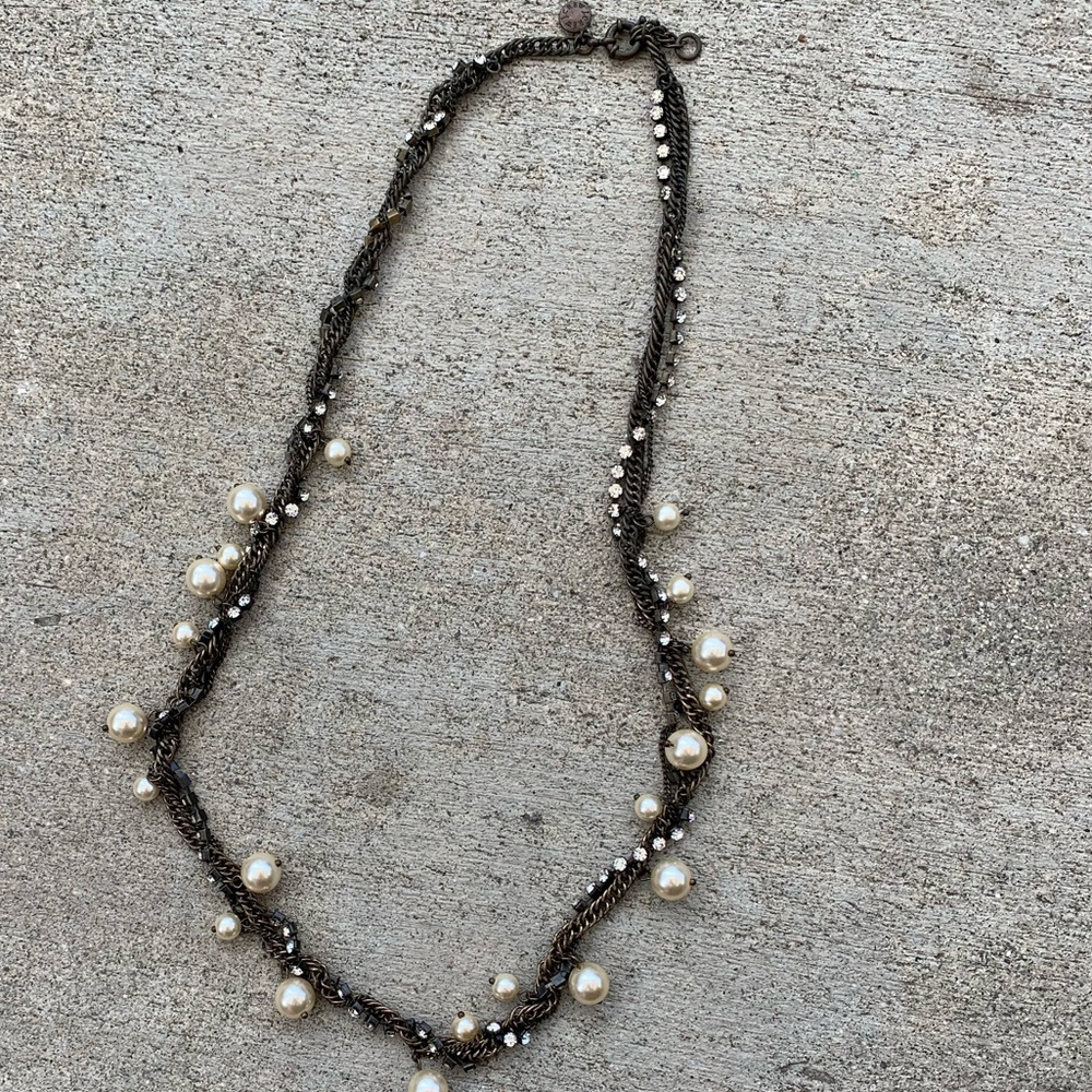 J. Crew Statement Necklace mixed media rhinestones, pearls and chains - Picture 1 of 2